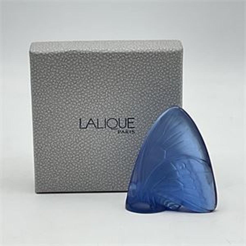 Lalique France Sapphire Crystal Seal Butterfly Figure Vintage Signed with Box